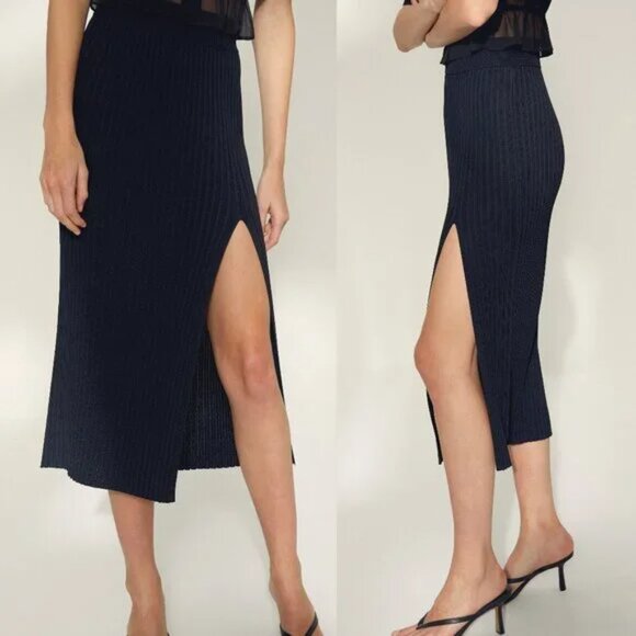 Aritzia Wilfred Zeta Ribbed Midi Skirt with Slit Black Size Small - Picture 1 of 4